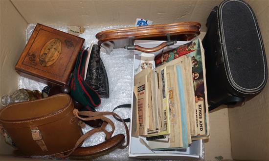 A quantity of mixed collectables including miniature items, binoculars, flat iron, etc.